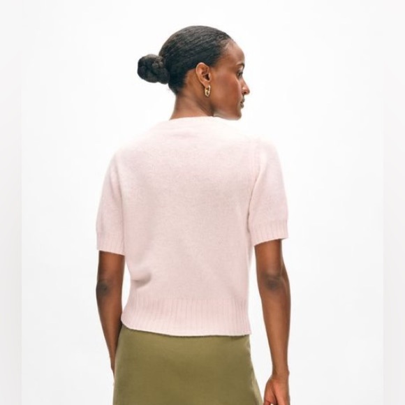 White + Warren Fitted Short Sleeve Sweater Tee in Baby Pink - Picture 2 of 6